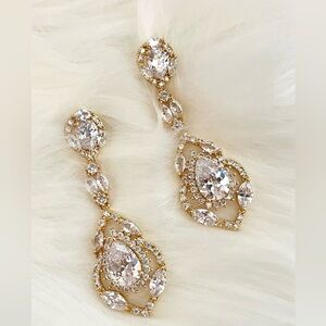 CZ 14k Gold Plated Zirconia Teardrop Chandelier Bridal Earrings Prom Jewelry